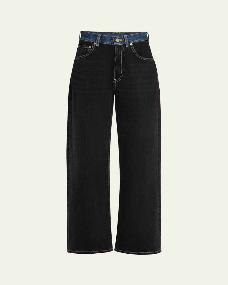 Contrast Waistband Wide-Leg Jeans